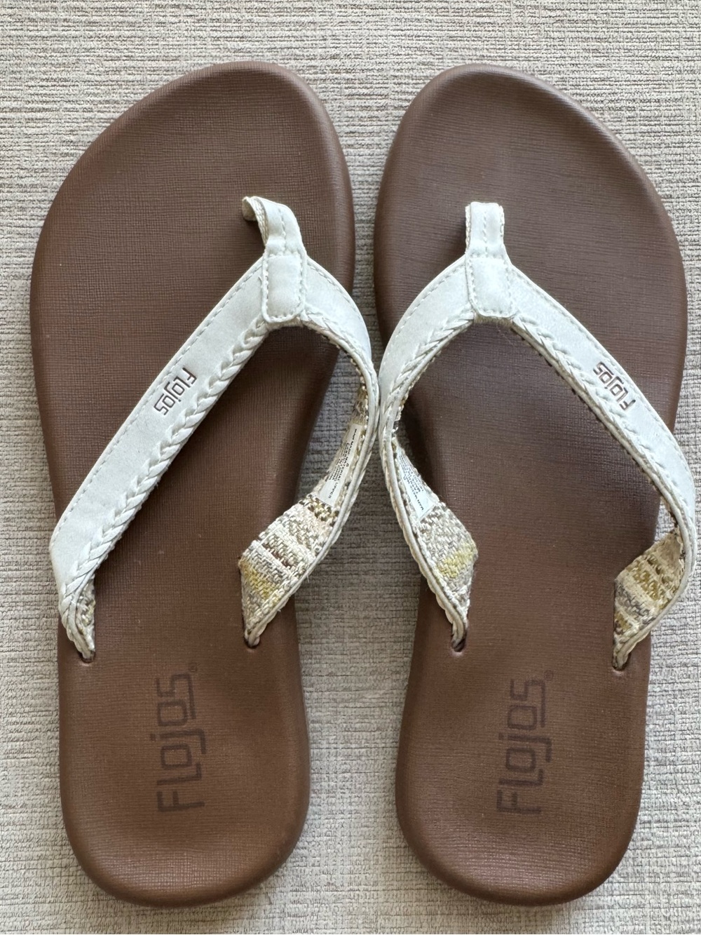 Flojos Women's Brown White Flip Flop Sandals Braided Woven Strap Size: 8 - Picture 3 of 5